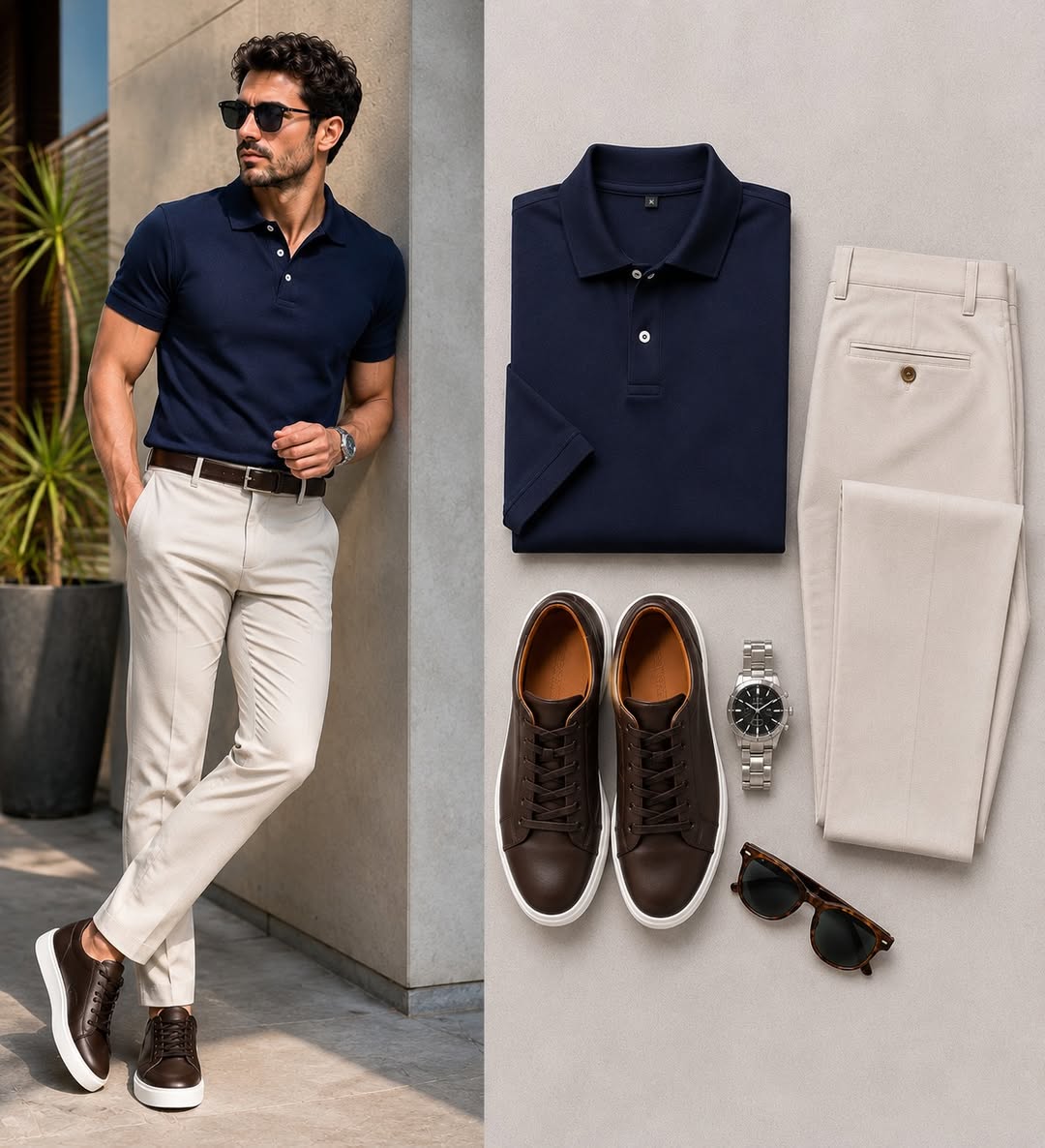 Conjunto de dos piezas casual Navy Blue Color camisa polo & Jeans pantalón para hombre