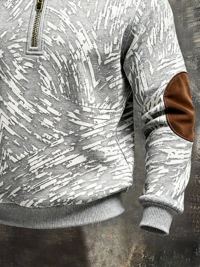 Sudadera retro en bloques de color estampado Color-Blocked con cierre para hombre