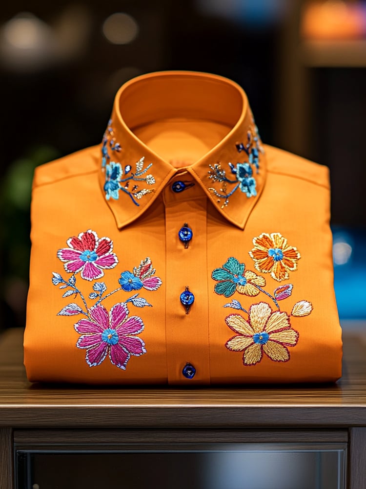 Camisa ejecutivo casual floral solapa de manga corta para hombre