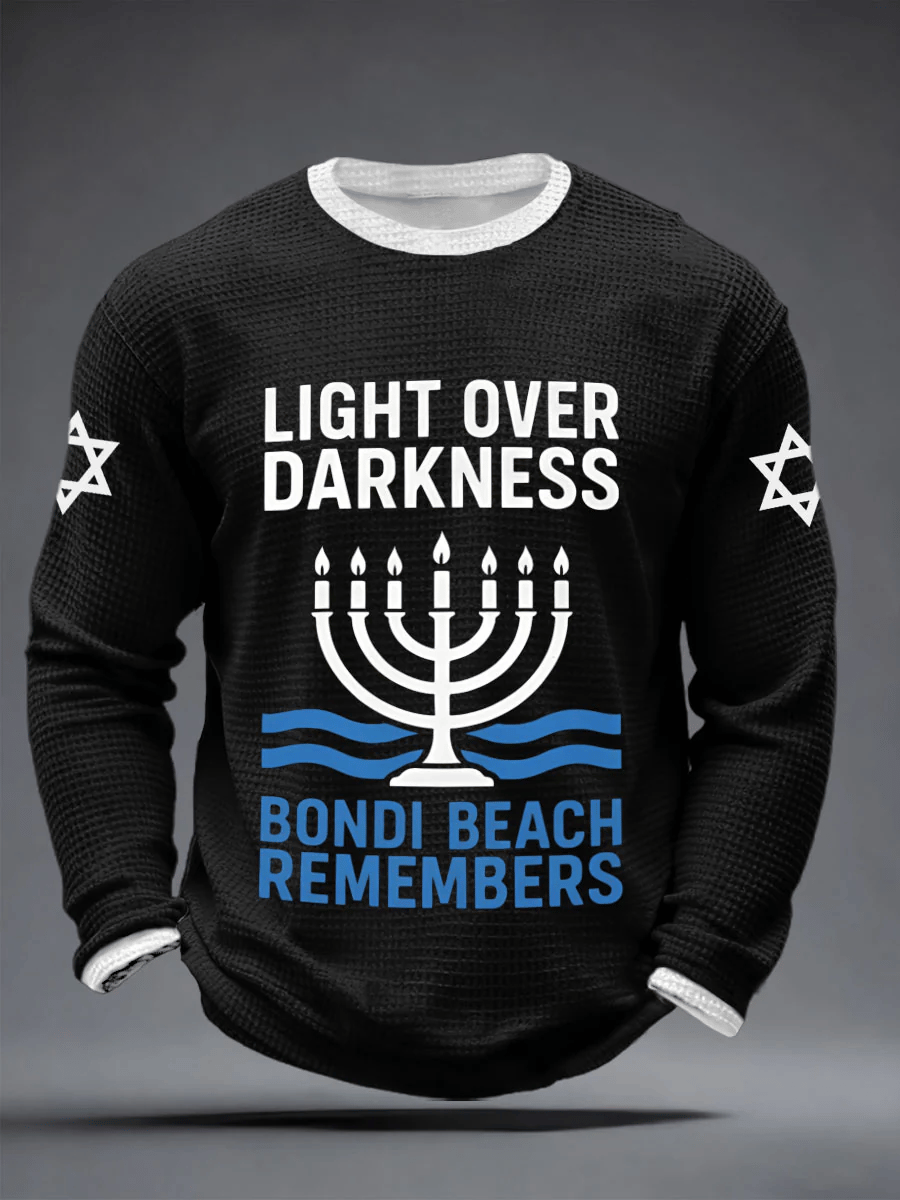 Vintage Light Over Darkness Bondi Beach Remembers Waffle estampado casual de manga larga Top para hombre