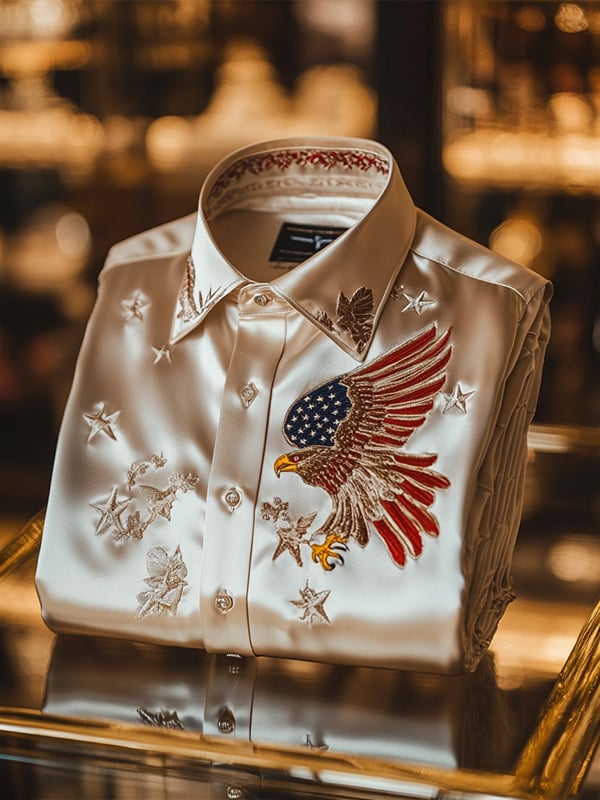 Camisa satén Luxe Independence Day de manga larga con botones para hombre