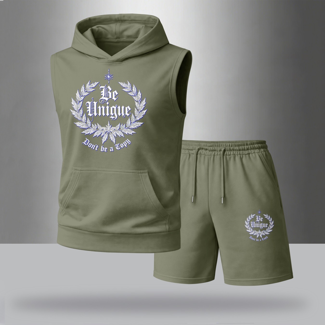 Sudadera con capucha Urban Style Sleeveless Set – “Be Unique” estampado, Don’t Be a Copy Graphic, Summer Streetwear Tracksuit, TikTok US Hot Trend, para uso diario & Gym Ready para hombre