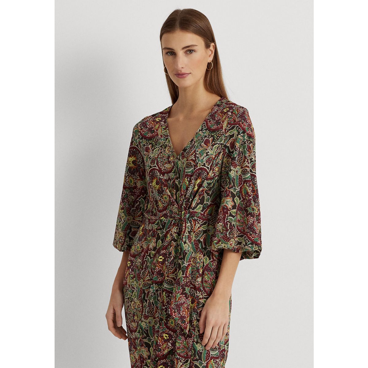 Floral Jersey Tie Front Midi Dress - 4