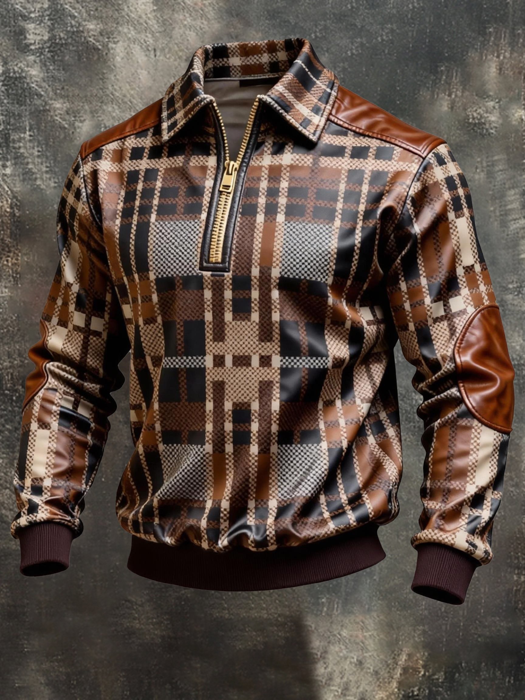 Sudadera vintage Color-Block estampado con cierre con gorrasucha para hombre