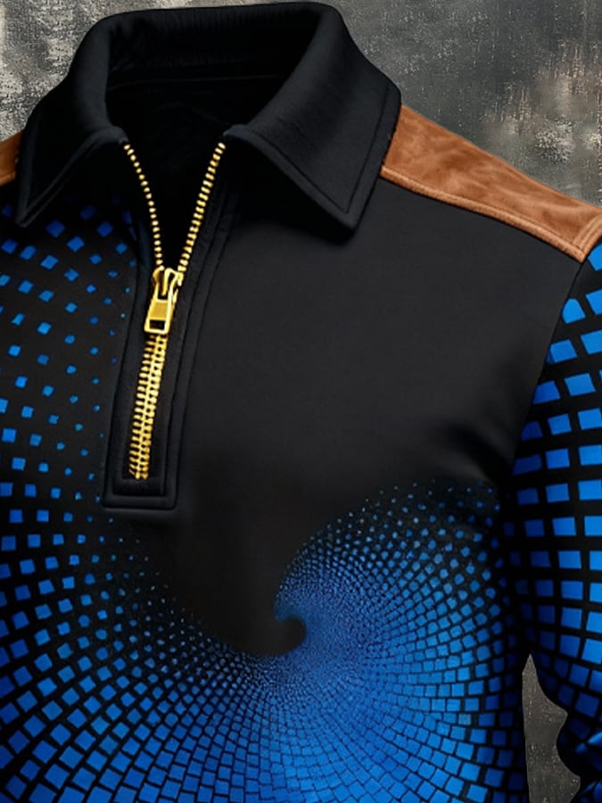 Sudadera retro en bloques de color estampado cierre para hombre