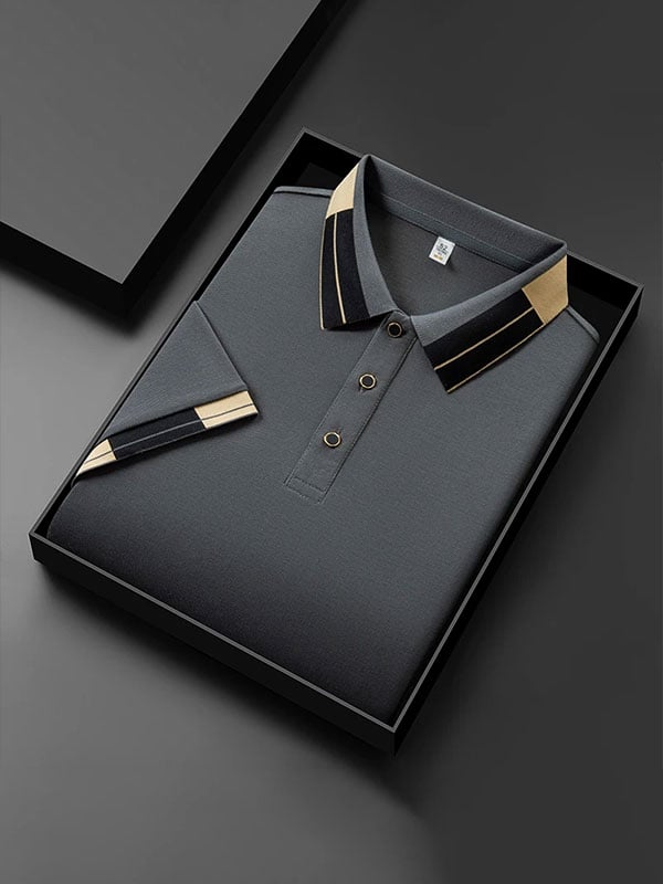 Camisa polo a cuadros ejecutivo solapa de manga corta para hombre