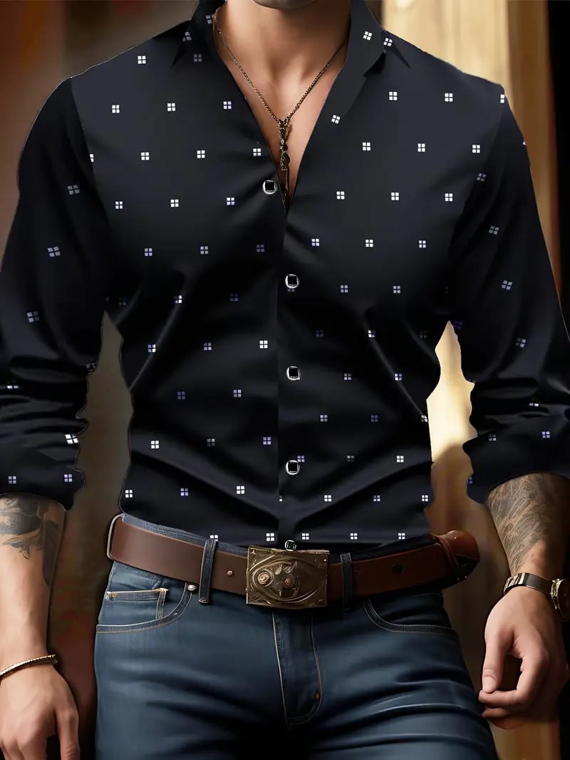 Camisa Street Style ejecutivo casual estampado de manga larga para hombre