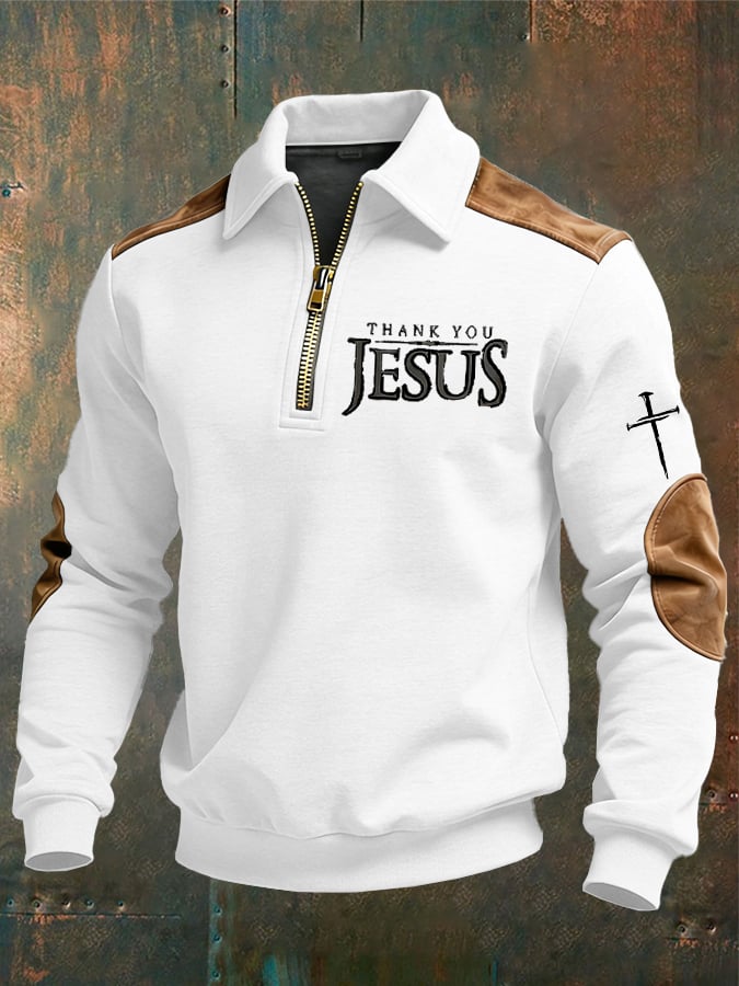Sudadera vintage Faith “Thank You Jesus” Design estampado casual Zipper -Fast Shipping para hombre