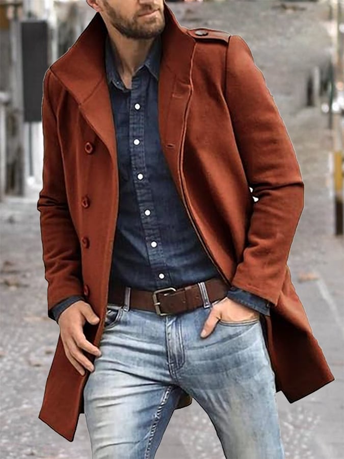 Abrigo de moda casual Standing cuello Double Breasted Faux lana para hombre