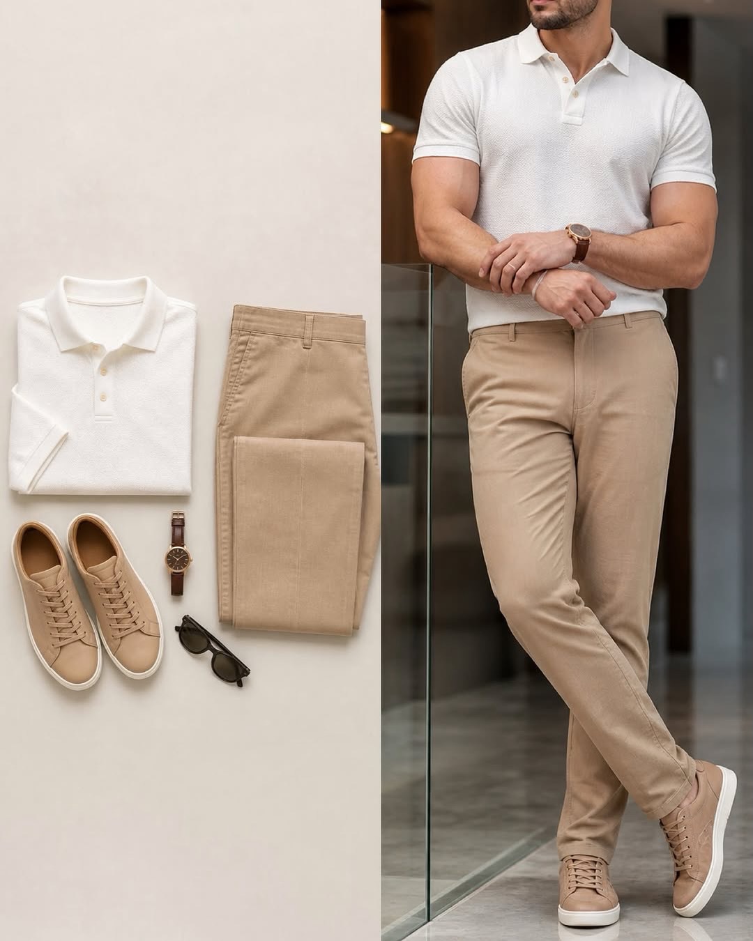 Conjunto de dos piezas casual White Color de manga cortas camisa polo & Jeans pantalón para hombre