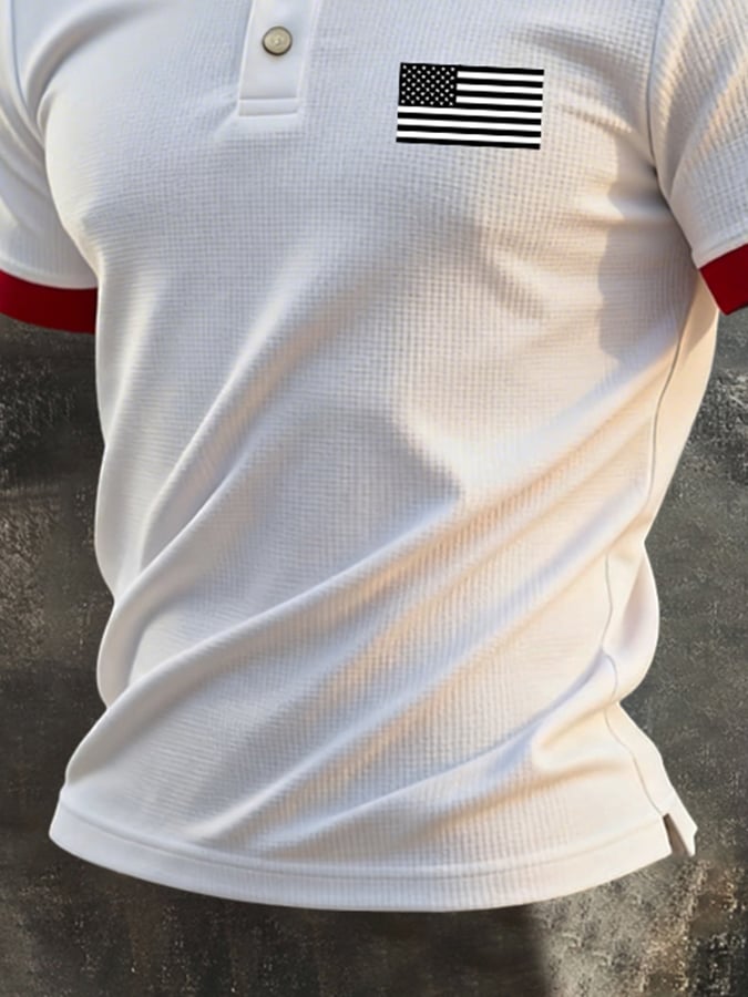 Camisa polo retro "Patriot" Color-Block tejido tipo waffle de manga corta para hombre