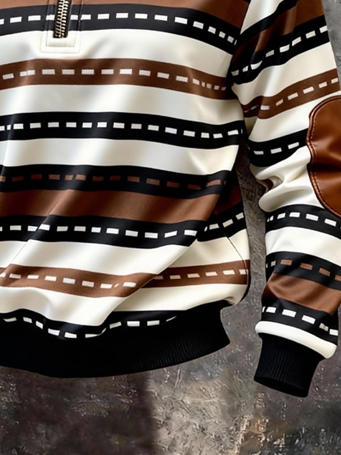 Sudadera retro en bloques de color estampado Color-Blocked con cierre para hombre