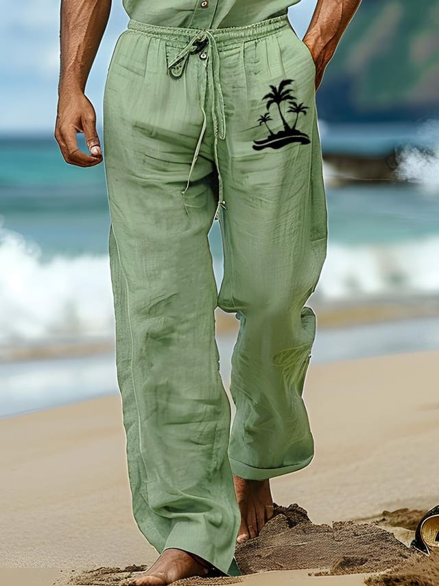 Pantalón Drawstring Elastic Waist Straight Comfortable And transpirable para exterior Vacation Beach Vacation casual para hombre