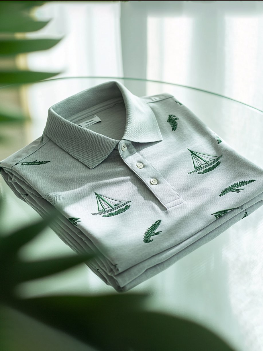 Camisa polo ejecutivo casual jacquard Button de manga corta para hombre