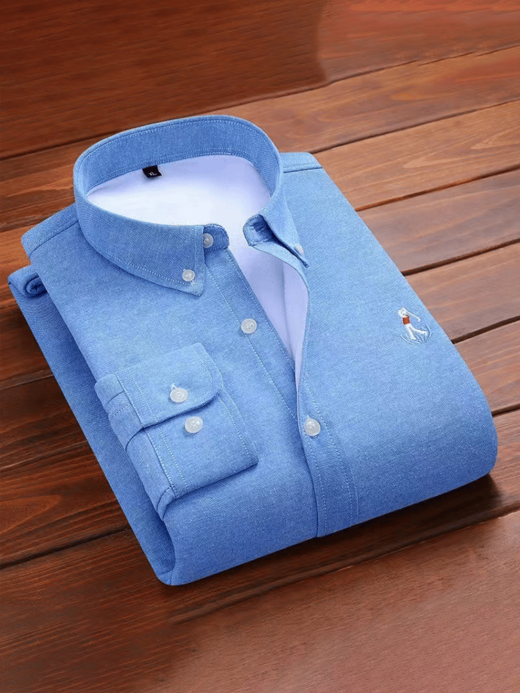 Camisa Thick de algodón bordado de manga larga ejecutivo para hombre