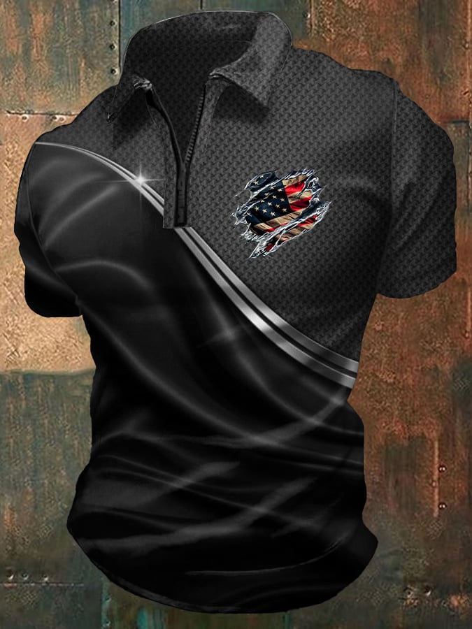 Camisa polo casual Independence Day Flag estampado para hombre
