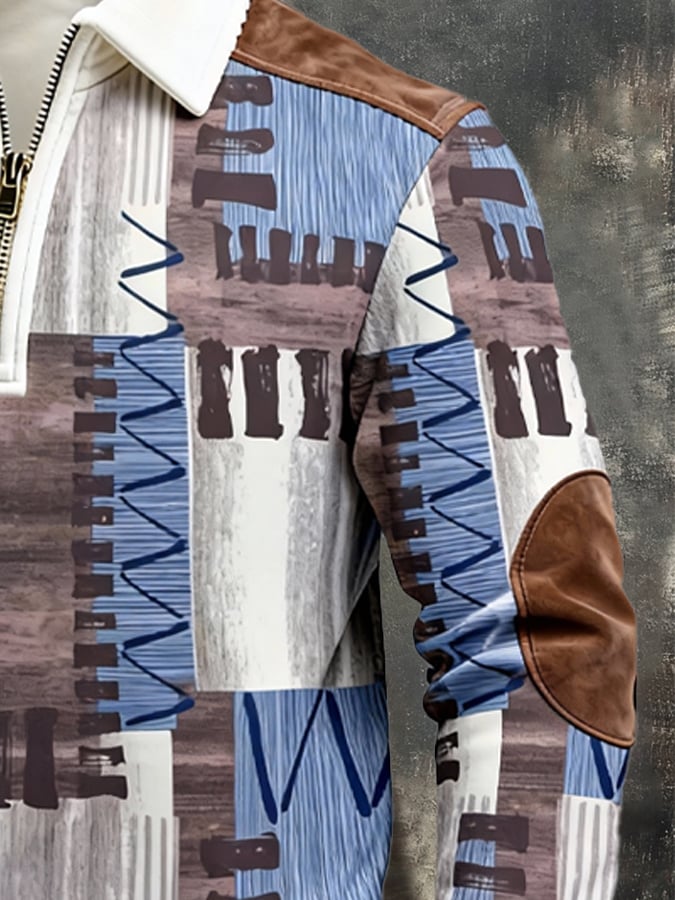 Sudadera retro en bloques de color estampado cierre para hombre