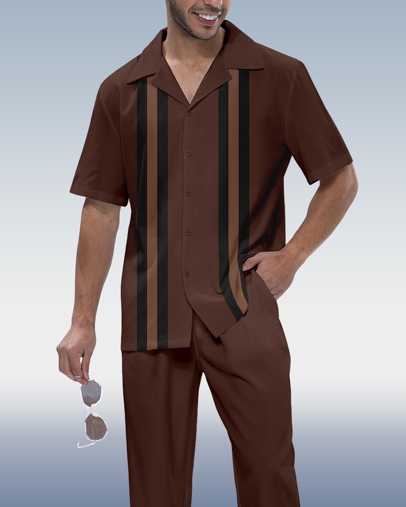 Camisa en bloques de color estampado de manga corta Walking Suit 792 para hombre