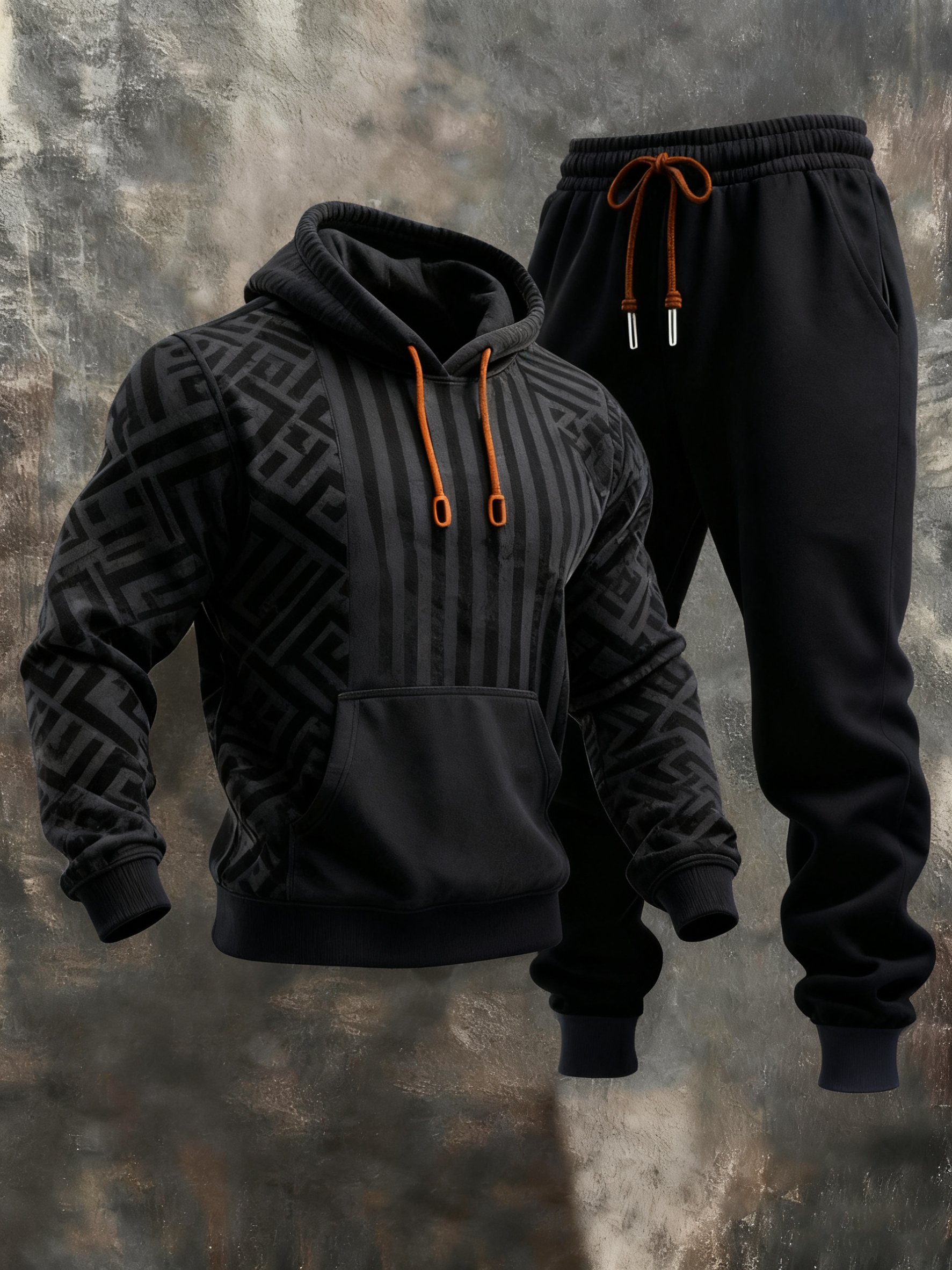Sudadera retro Stitching Contrast Color Hooded casual Suit para hombre