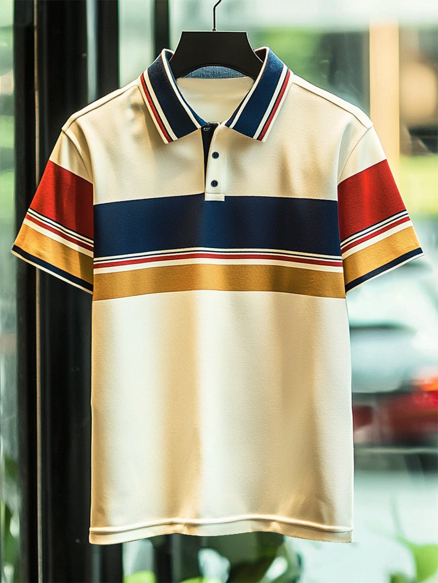 Camisa polo ejecutivo casual rayas estampado Button de manga corta para hombre