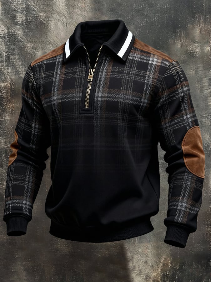 Sudadera retro en bloques de color estampado cierre para hombre