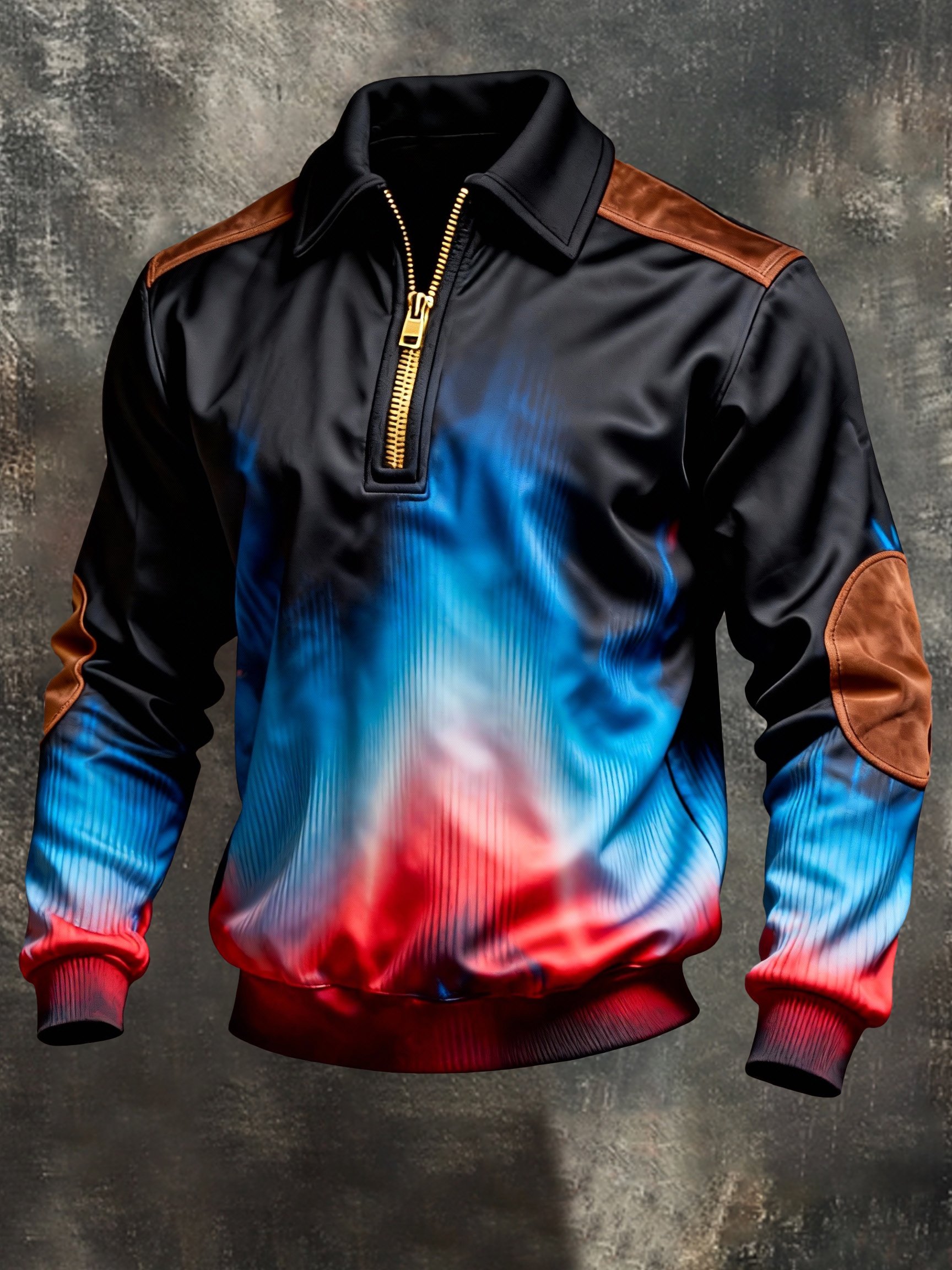 Sudadera vintage Color-Block estampado con cierre con gorrasucha para hombre