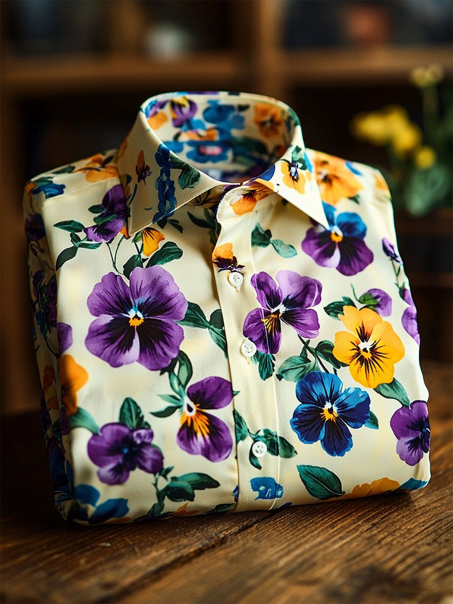Camisa satén Luxe hawaiano estampado de manga corta Button para hombre