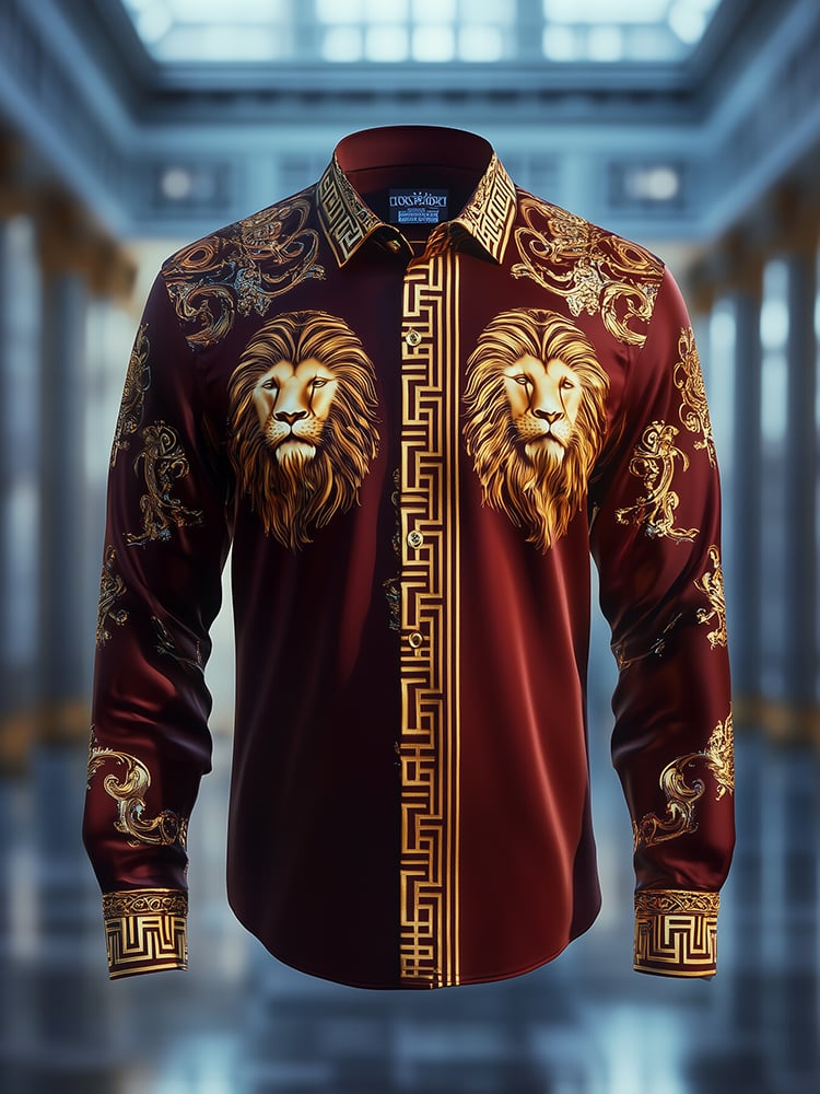 Camisa satén Luxe estampado de manga larga Button para hombre