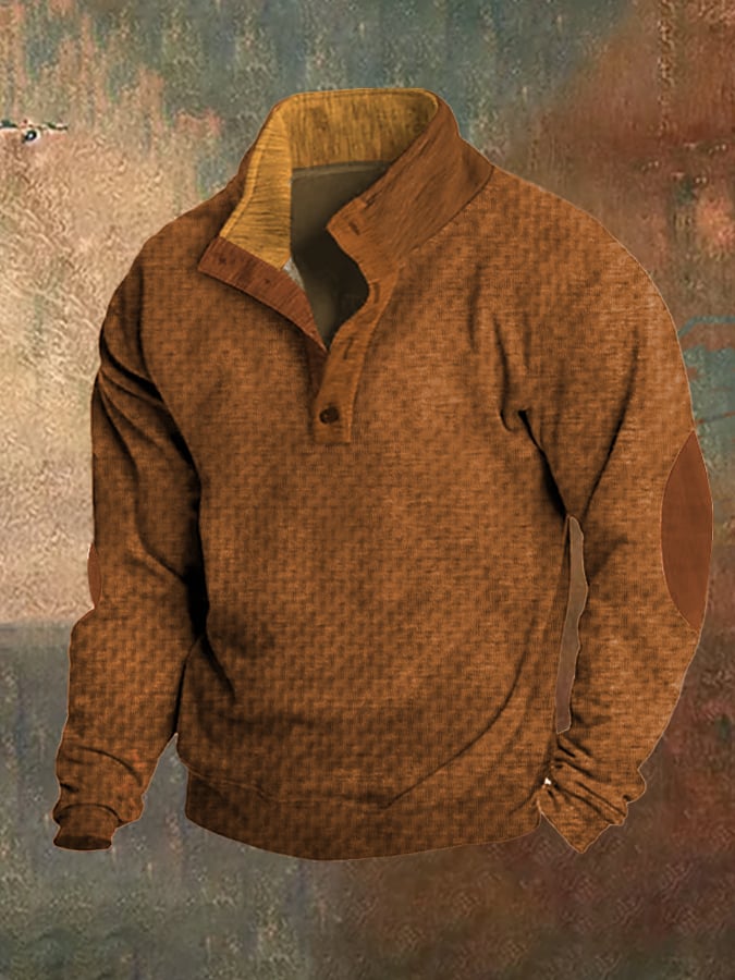 Sudadera retro tejidoted jacquard casual Colorblock Stand cuello para hombre