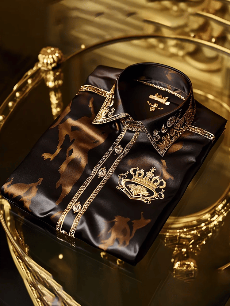 Camisa satén Luxe estampado de manga corta Button para hombre