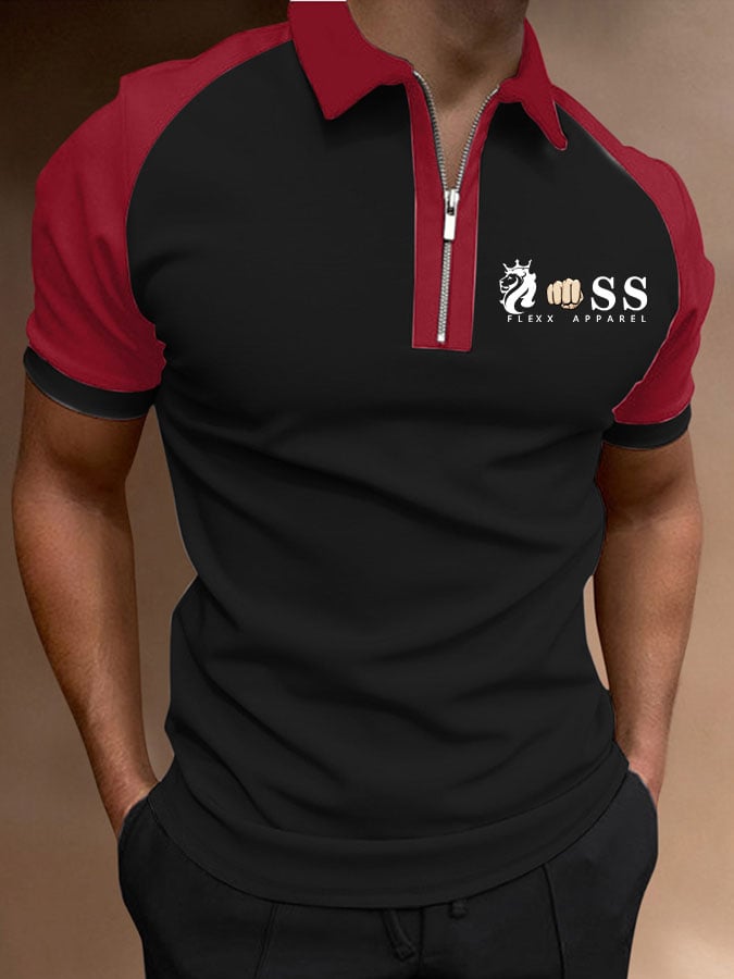Camisa polo Letter estampado Lapel Zipper Pullover casual para hombre