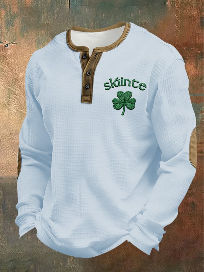Camisa casual Saint Patrick's Day clover Henley para hombre