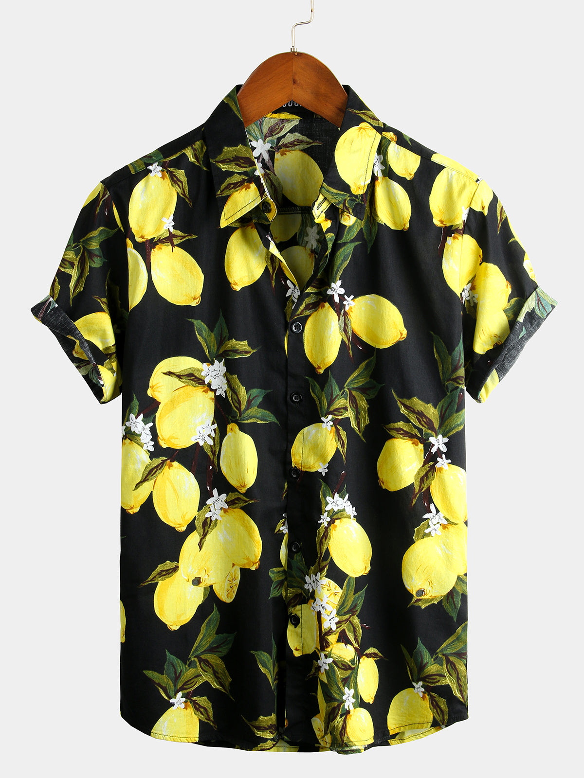 Camisa Tropical Yellow Lemon estampado Hawaiian de manga corta para hombre