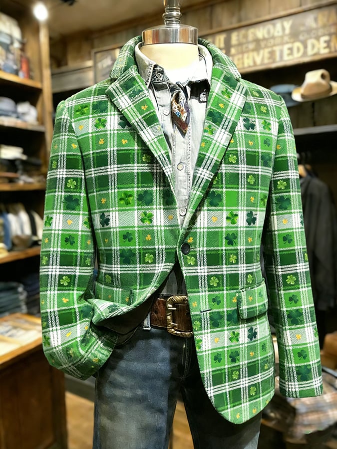 Chaqueta St. Patrick's Day Clover a cuadros Suit para hombre