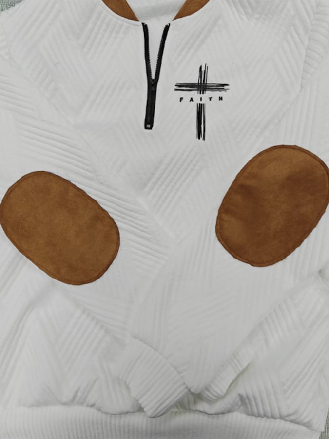 Sudadera retro Faith design jacquard fabric con cierre cuello para hombre