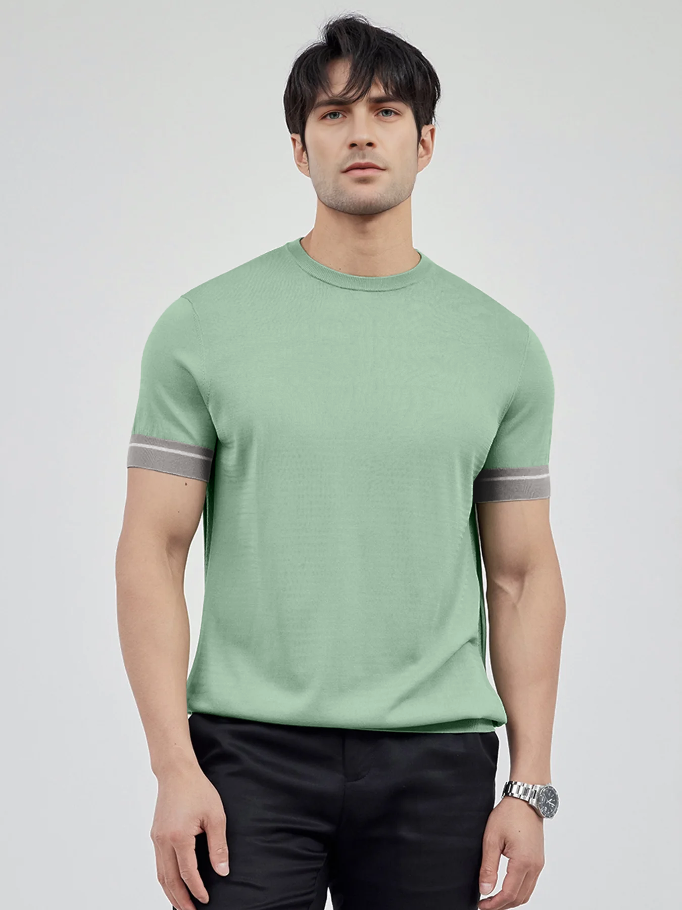 Camiseta Cooltejido en bloques de colored Cuffs de manga corta tejidoted