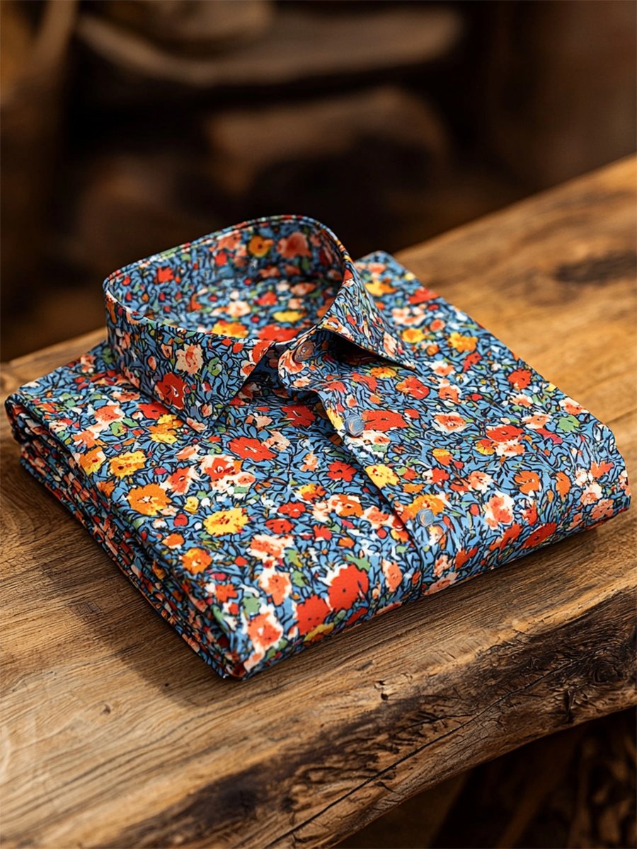 Camisa satén Luxe hawaiano estampado de manga corta Button para hombre