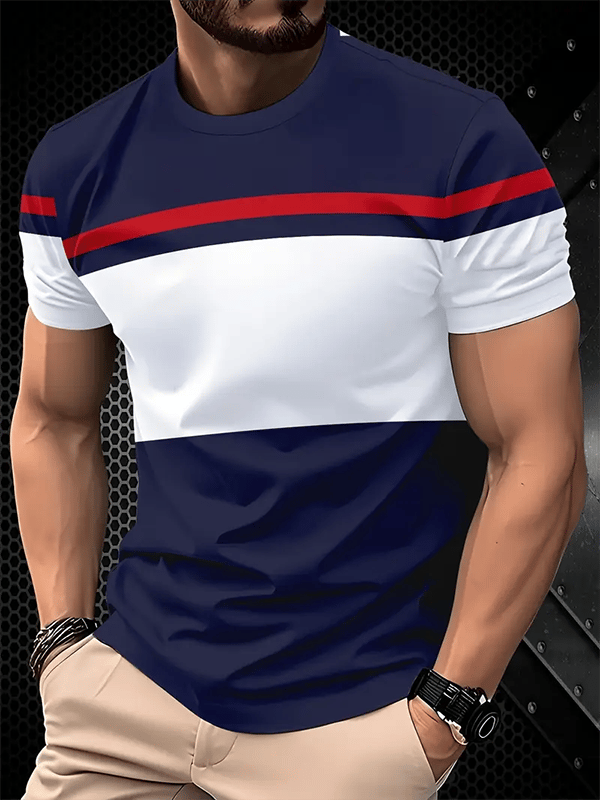 Camiseta ejecutivo rayas Logo estampado de manga corta para hombre