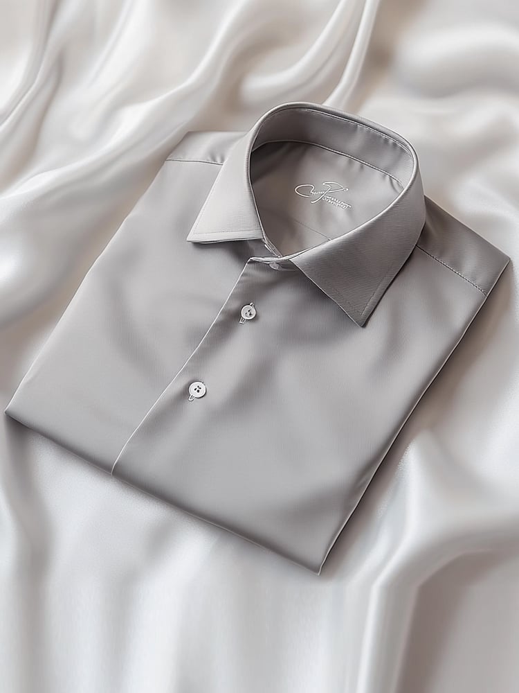 Camisa Grey ejecutivo casual solapa Logo de manga corta para hombre