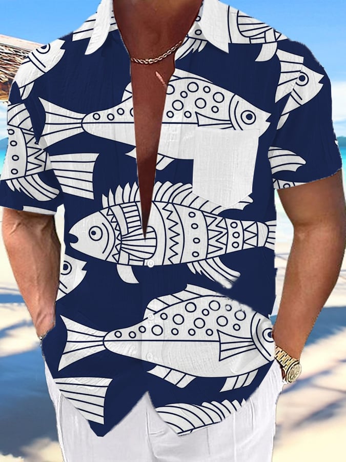 Camisa Marine Art Design de manga corta Pockets para hombre