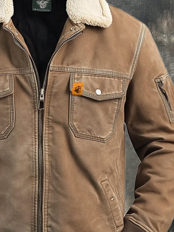 Chaqueta retro clásico desgastado casual Fur cuello bolsillo para hombre