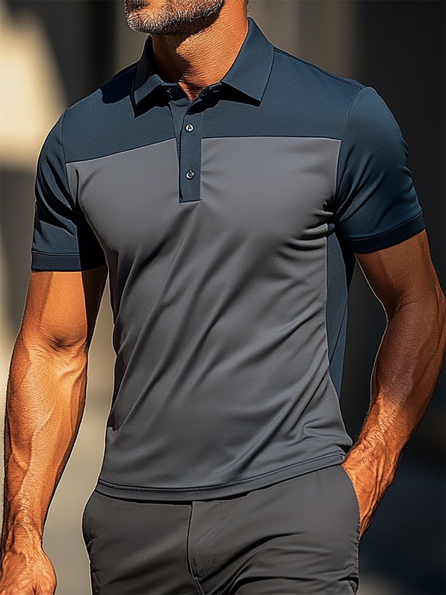 Camisa polo casual ejecutivo geométrico Button de manga corta para hombre