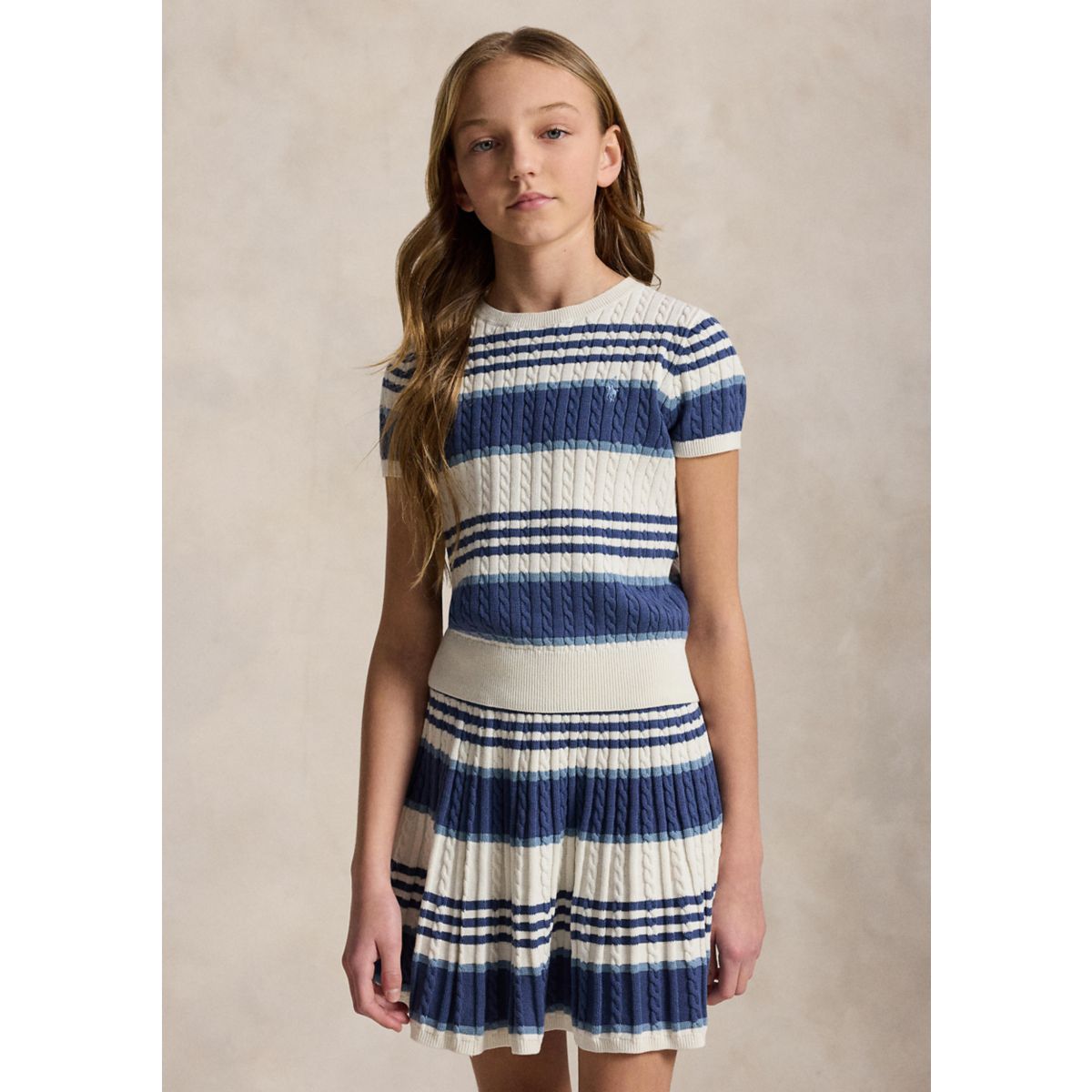 Girls 7-16 Striped Cable Cotton Sweater & Skirt - 3