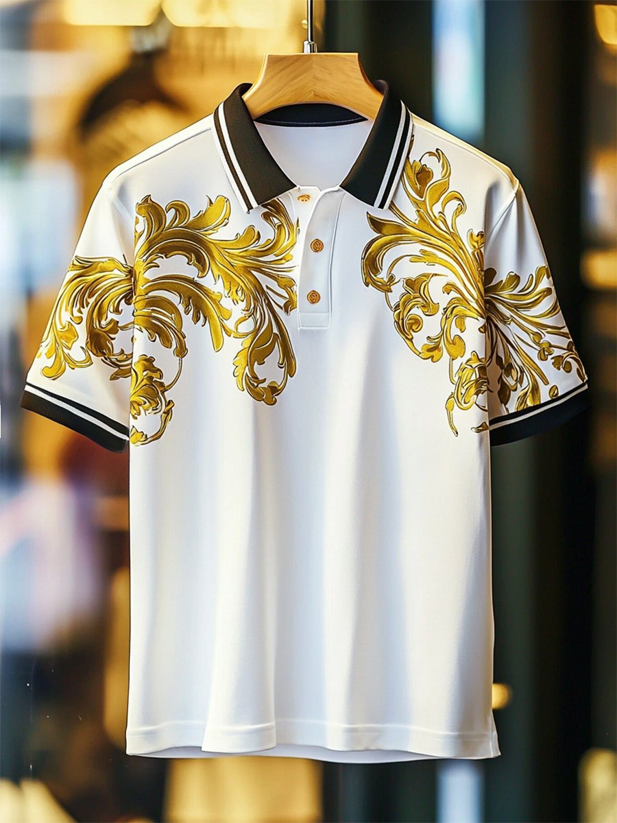 Camisa polo casual Festival Court estampado Button de manga corta para hombre