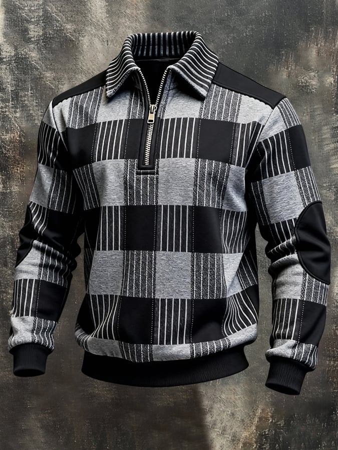 Sudadera retro en bloques de color estampado Color-Blocked con cierre para hombre
