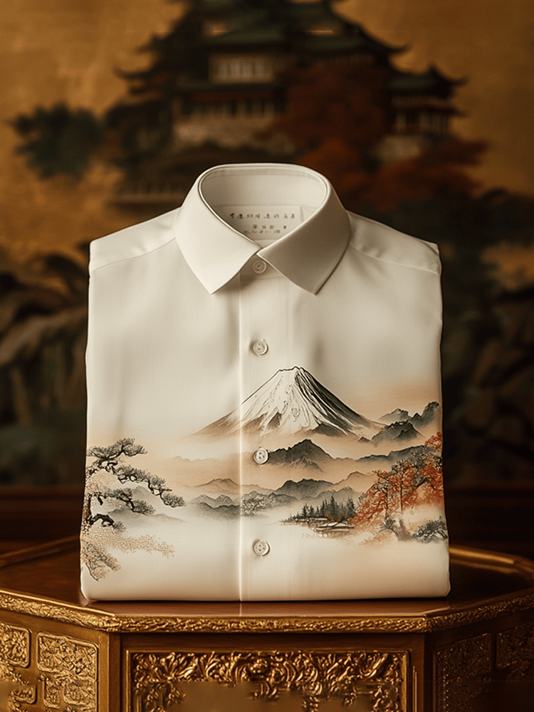 Camisa de lujo clásico Ukiyo-e de manga larga para hombre