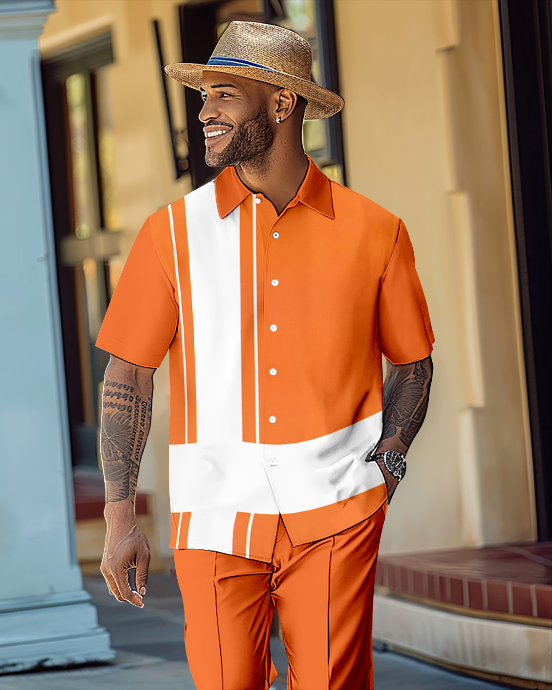 Camisa Gorgeous en bloques de color de manga corta Walking Suit 1076 para hombre