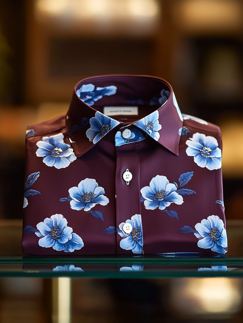 Camisa ejecutivo casual Camellia floral solapa de manga corta para hombre