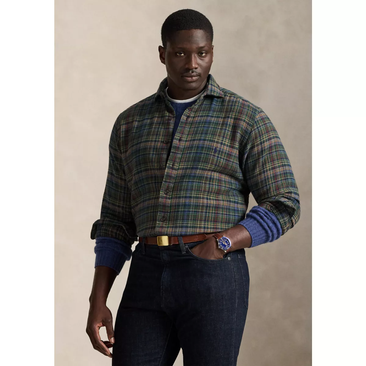 Big & Tall Plaid Brushed Flannel Shirt - 1