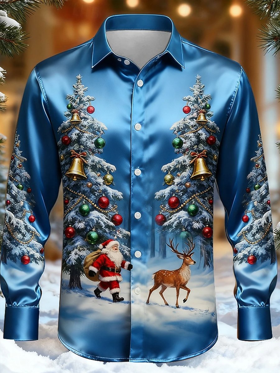 Camisa Santa Claus and Reindeer Fun Christmas de manga larga para hombre